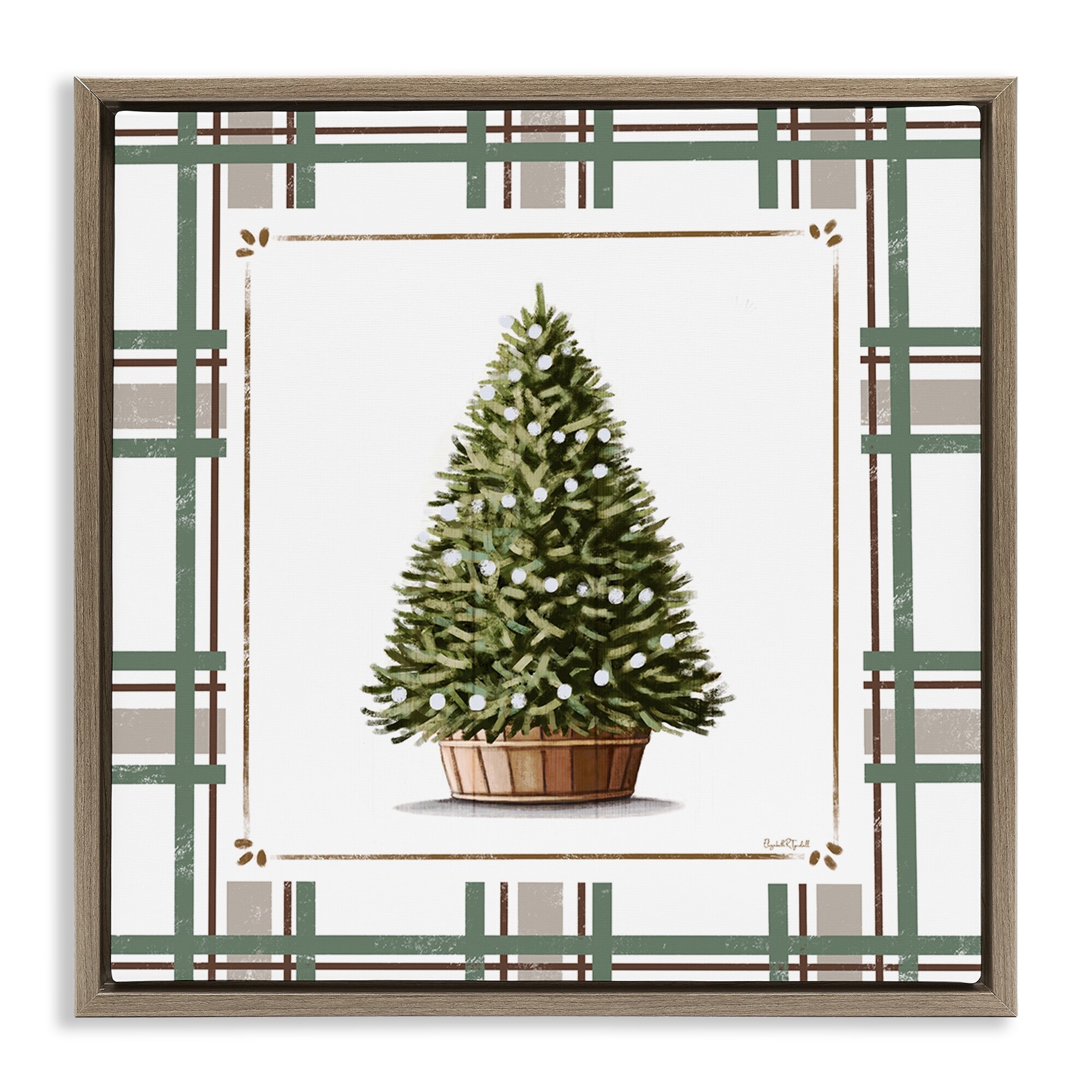Stupell Potted Christmas Tree Plaid Framed Floater Canvas Wall Art Design By Elizabeth Tyndall