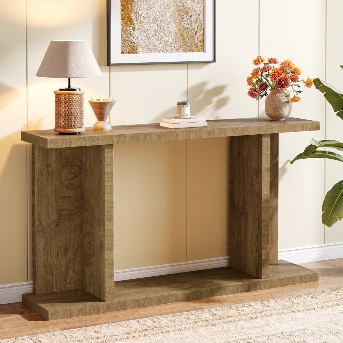 Farmhouse 55-Inch Wood Console Table for Hallway, Living Room, Foyer