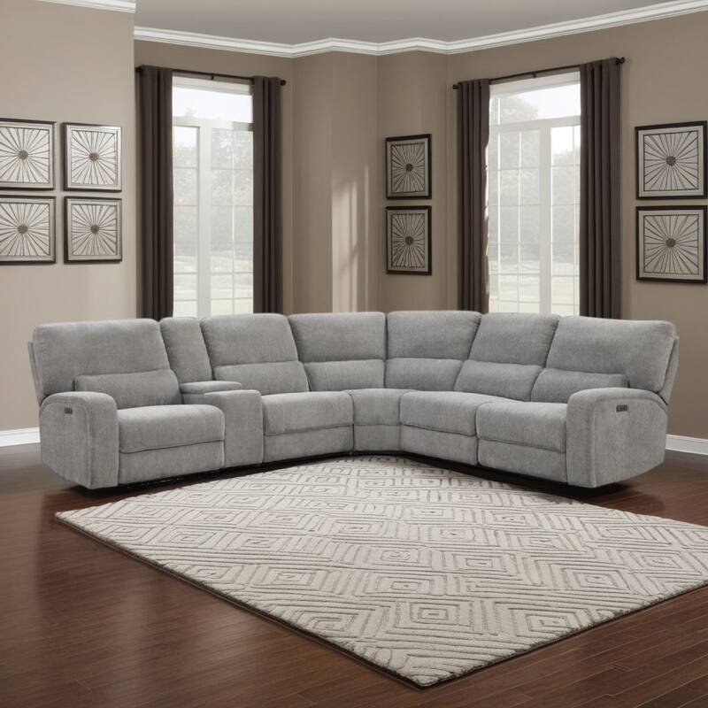 Tonie Power Recliner Sectional Sofa, Cupholders Gray Chenille 114 Inch