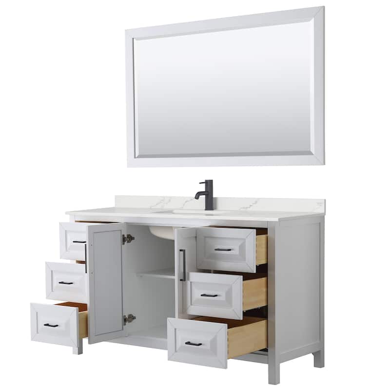 Daria 60-inch Single Vanity, Single Hole Quartz Top, 58-inch Mirror