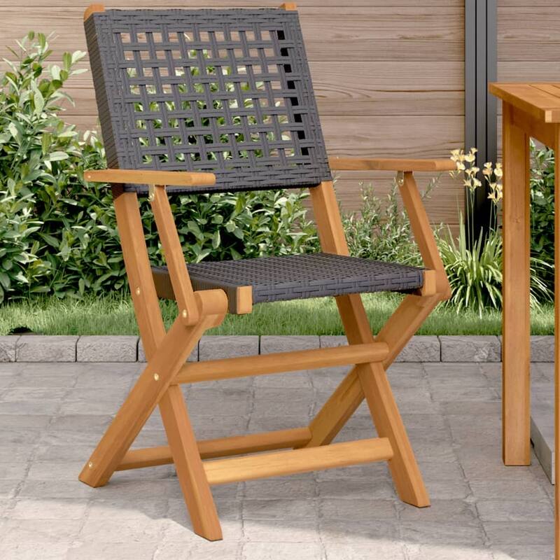 vidaXL Folding Patio Chairs Seating Outdoor Furniture Poly Rattan and Solid Wood - 22.4 x 21.3 x 35.8 in