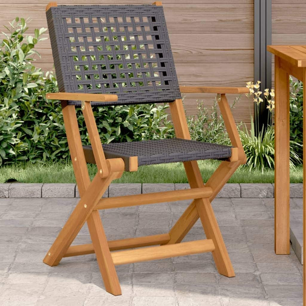 vidaXL Folding Patio Chairs Seating Outdoor Furniture Poly Rattan and Solid Wood - 22.4 x 21.3 x 35.8 in
