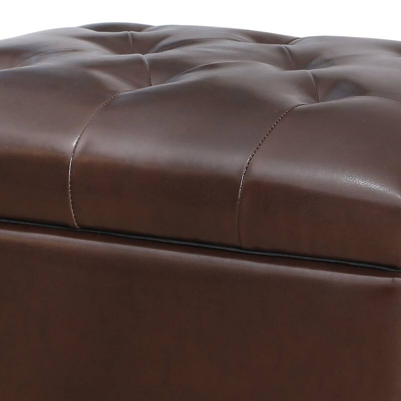 Adeco Tufted Bottom Bonded Leahter Brown Rectangle Storage Ottoman