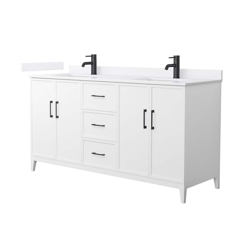 Elan 66-inch Double Vanity, Single Hole Quartz Top - White, Black Trim, White Quartz Top