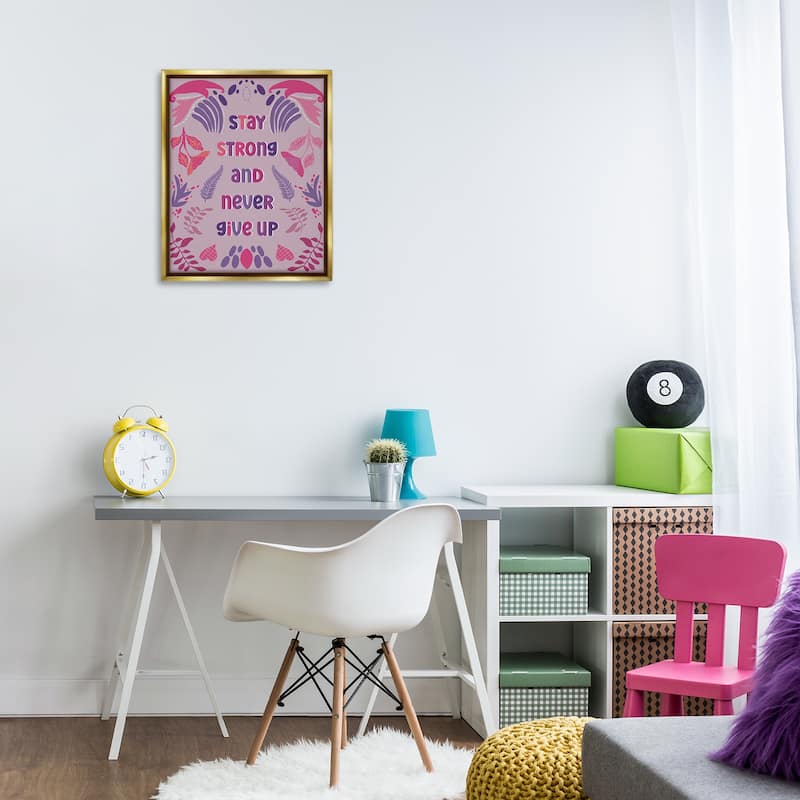 Stupell Never Give Up on Purple Framed Floater Canvas Wall Art Design By Julia Fox
