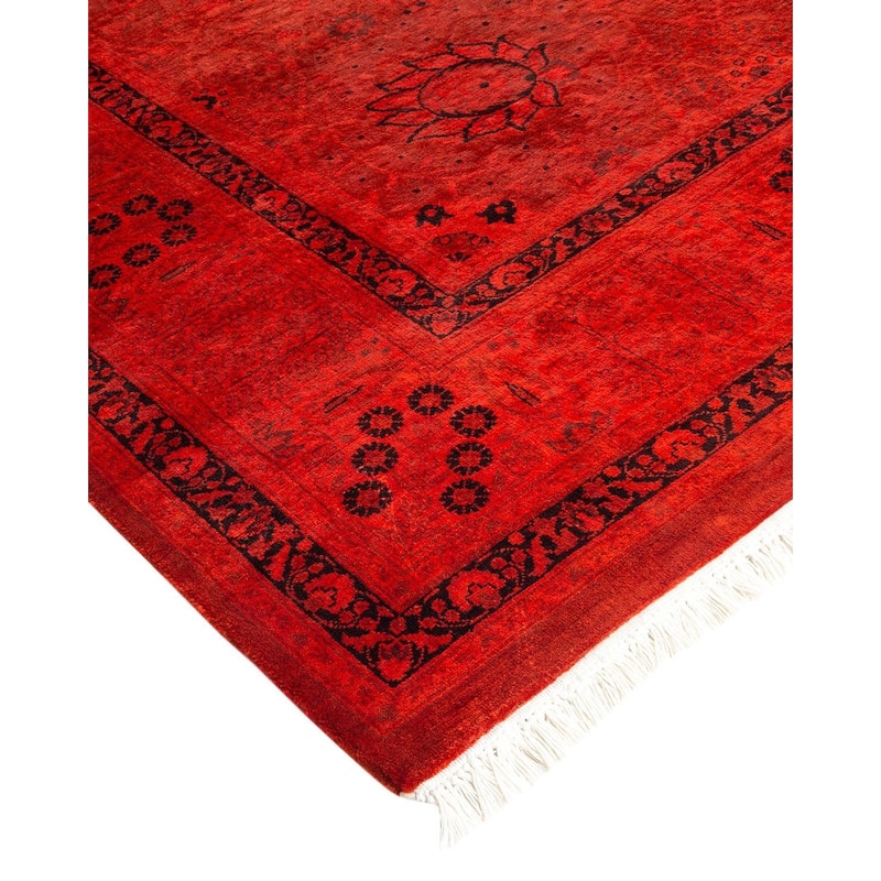 Overton Hand Knotted Wool Vintage Inspired Modern Contemporary Overdyed Orange Area Rug - 6' 1" x 9' 3"