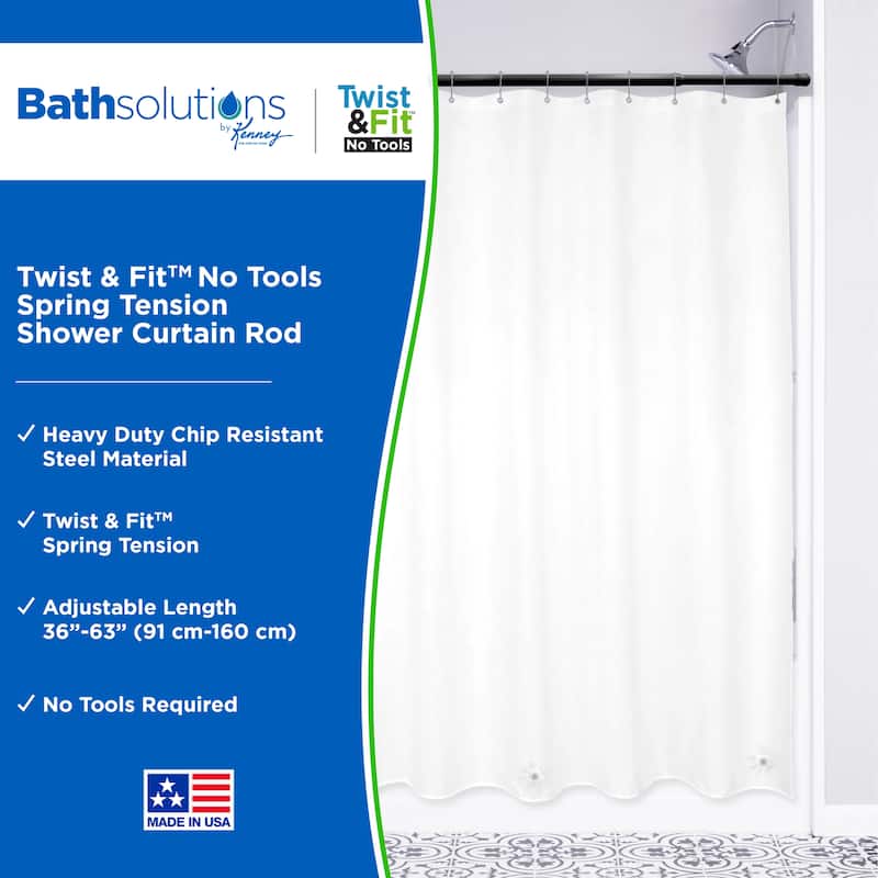 Kenney Twist & Fit No Tools Spring Tension Shower Curtain Rod, 36-63"