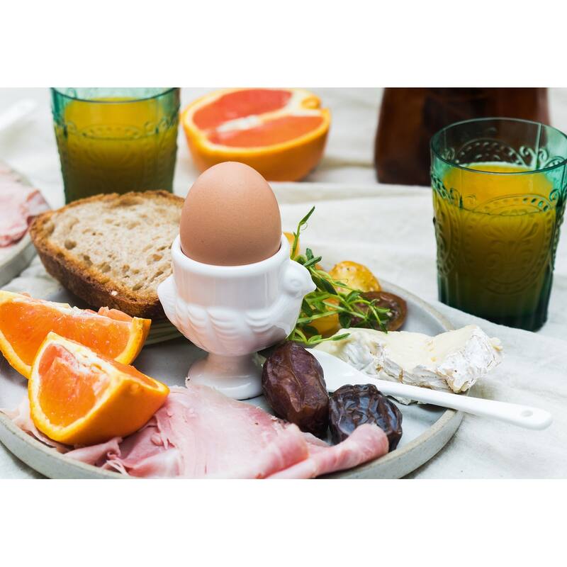 Porcelain Egg Cups & Spoons - Set Of 8 (4C + 4Sp)