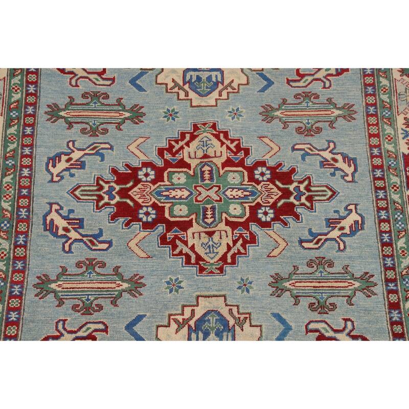 Light Blue Kazak Rug Hand-Knotted Wool Carpet - 5'8" x 7'9"