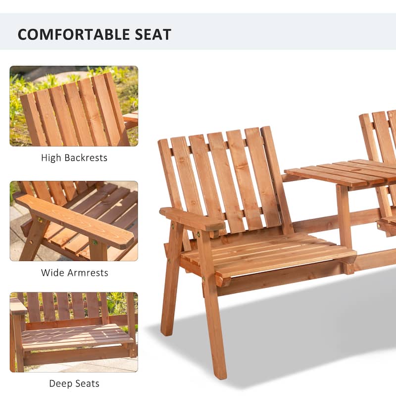 Patio Bench, Garden Bench With Middle Table And Umbrella Hole, Wooden Outdoor Bench For Patio, Porch, Poolside, Balcony