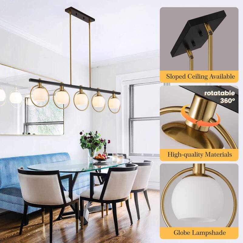 Modern 5-Light Linear Chandelier with Glass Shape