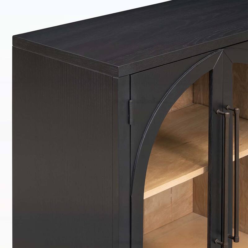 4-Door Large Storage Sideboard Buffet Cabinet with Glass Doors and Arched Design