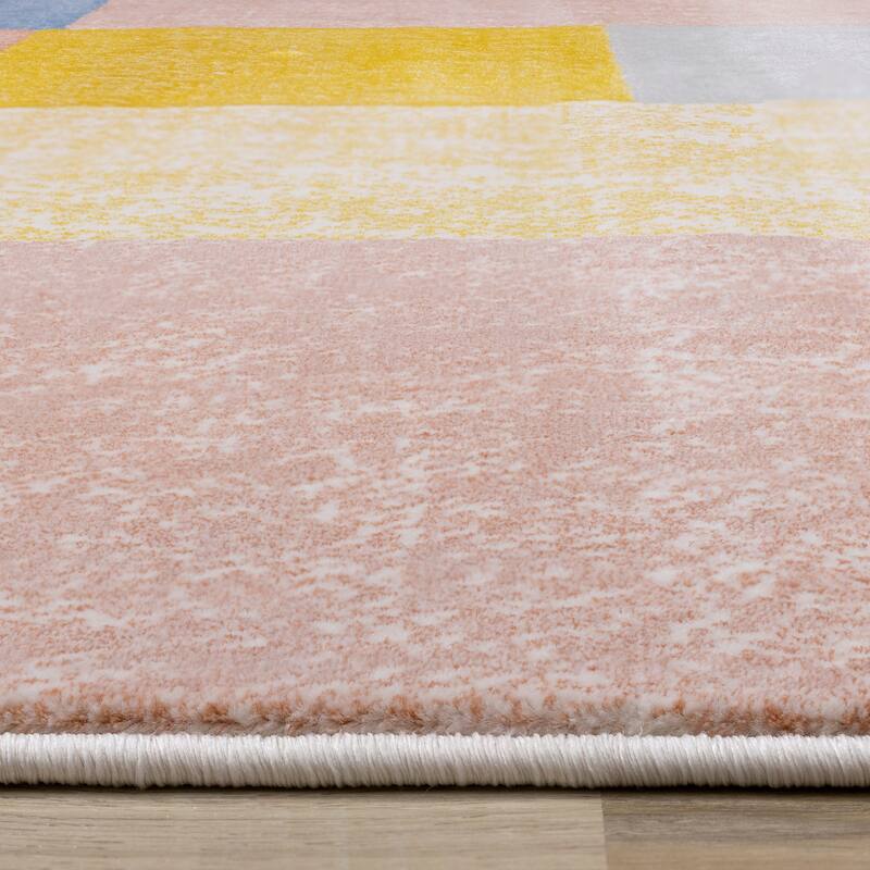 Bloom Collection - Colorful Blocks Area Rug, 5'3" x 7'7"