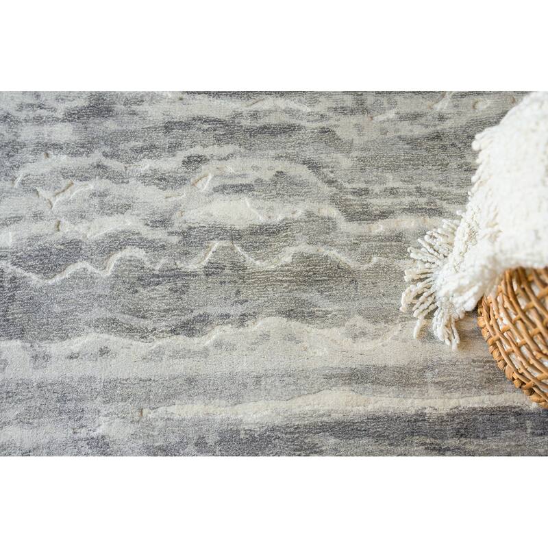 Travertine Silver Wool/Bamboo Silk handloomed Area Rug