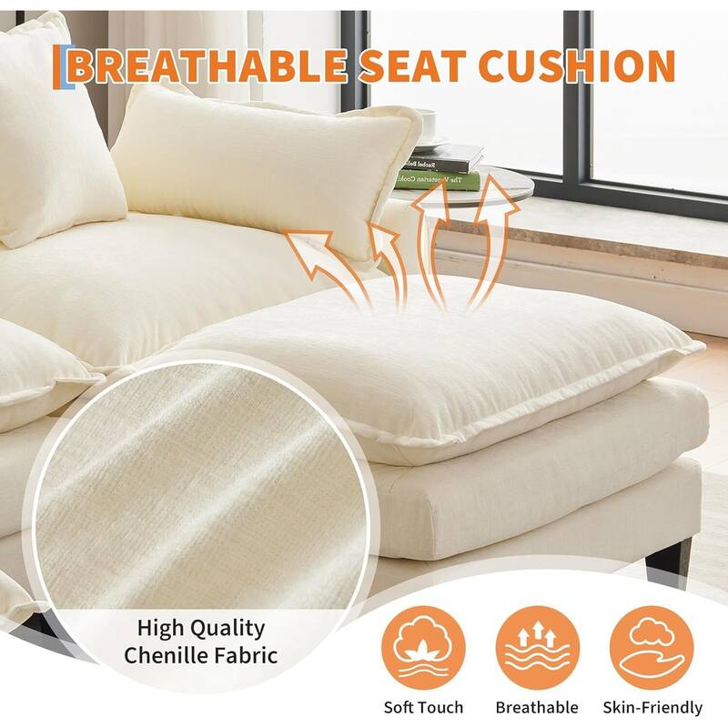 3-Seater Modular Sectional Sofa with Ottoman, 112.2"