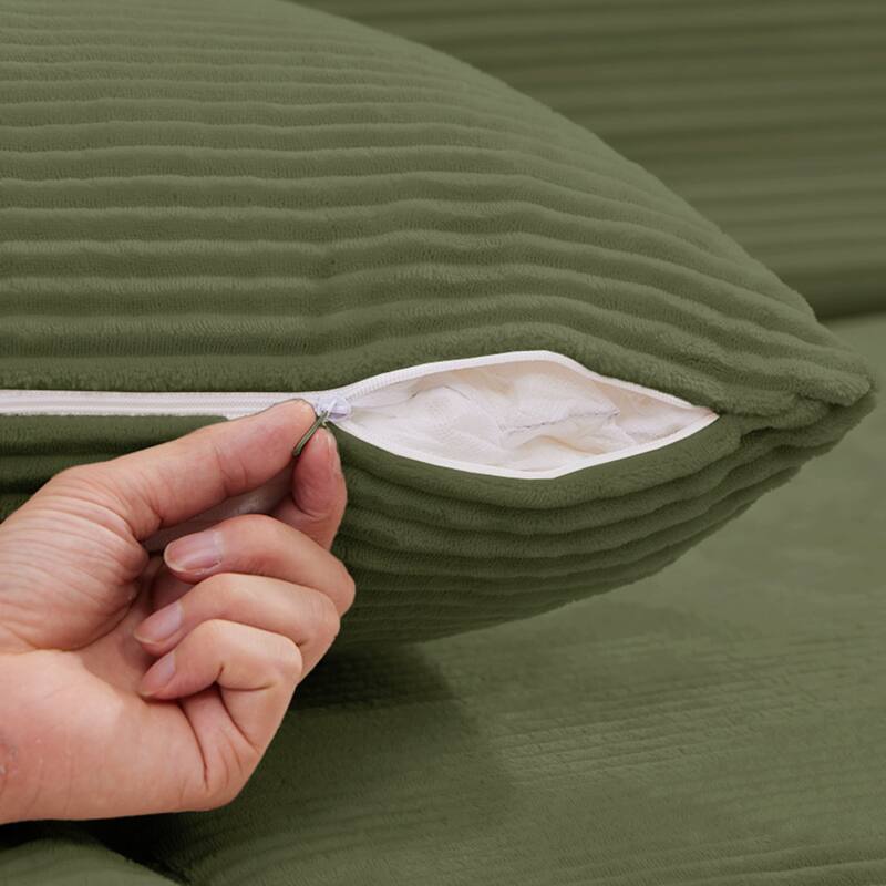 Oversized L-shaped Plush Corduroy Couch, Sectional Sofa with Deep Cushions and Chaise Lounge