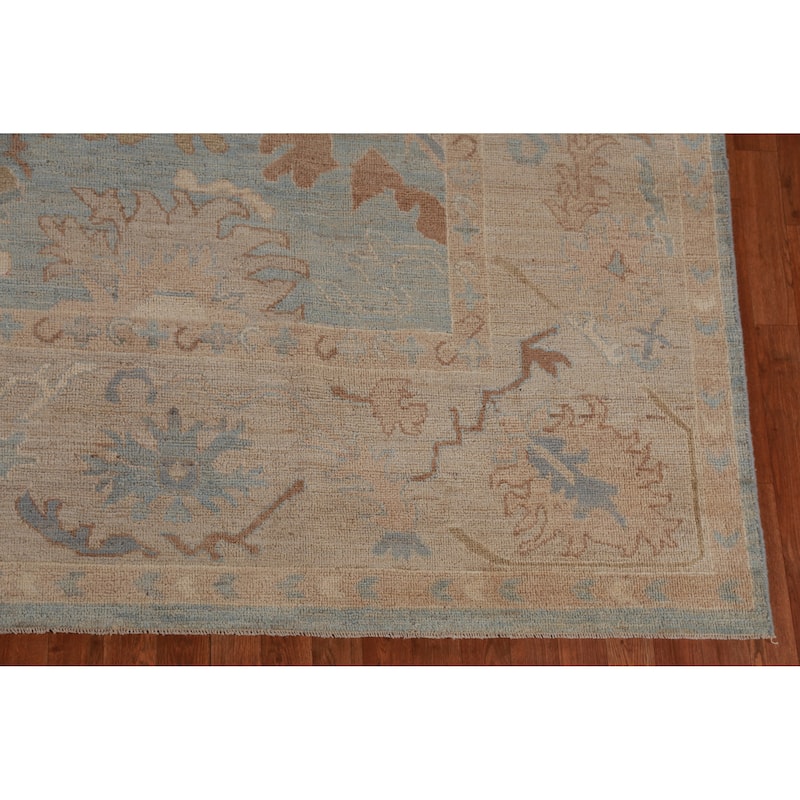 Hand Knotted Oriental 100% Wool Carpet Transitional All-Over Navy Blue & Blues Oushak Area Rug - 14' 0'' X 10' 8''