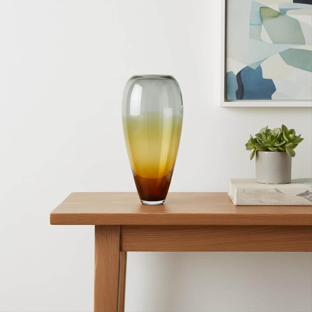 19" Clear And Brown Ombre Glass Table Vase - 8.30