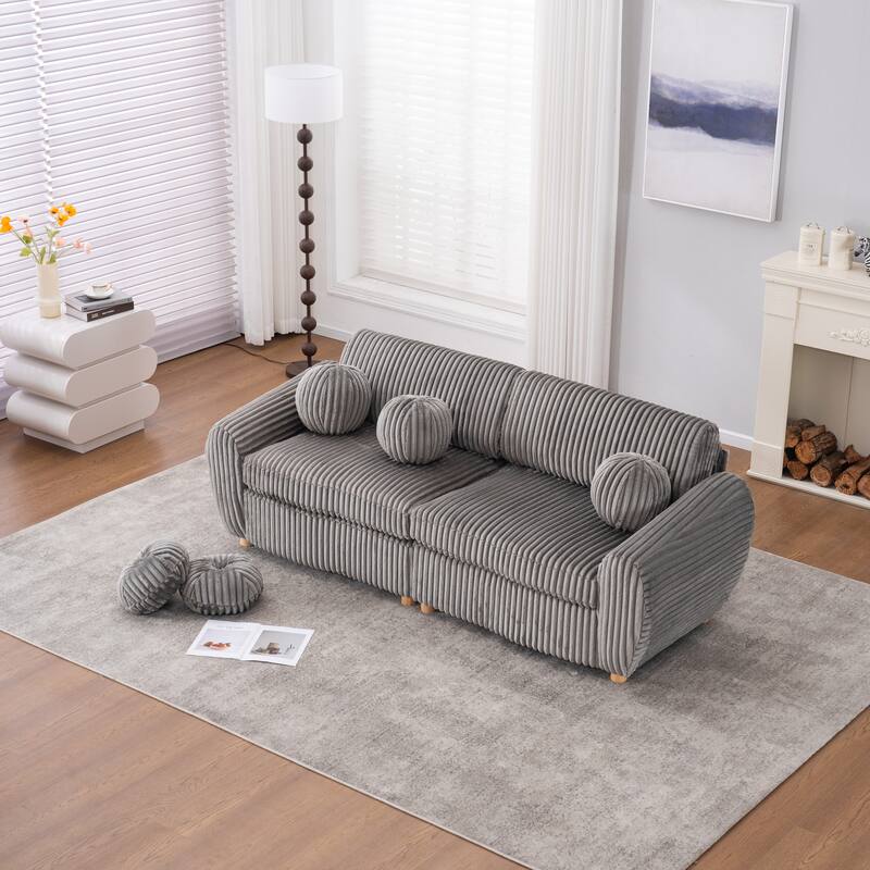 84.4" Corduroy 3-Seater Sofa with Wood Frame & Soft Cushions