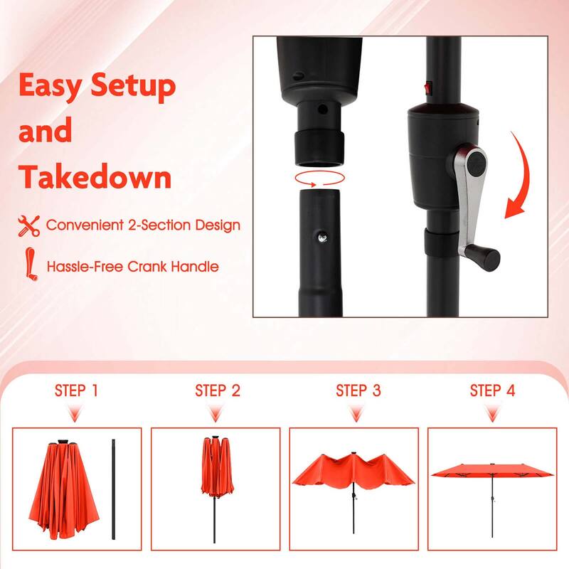 Costway 13 FT Large Patio Umbrella with LED Solar Lights Crank Handle