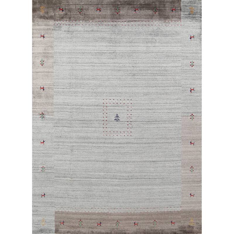 Striped Gabbeh Indian Area Rug Handmade Oriental Grey Wool Carpet - 6'9"x 8'2"