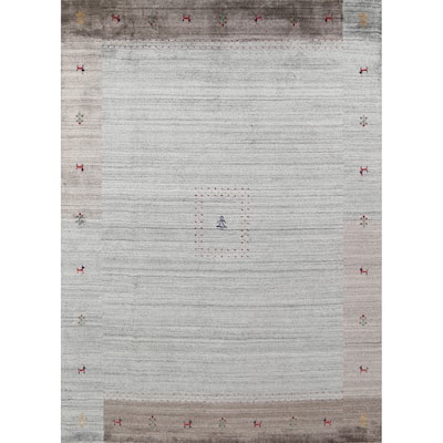 Striped Gabbeh Indian Area Rug Handmade Oriental Grey Wool Carpet - 6'9"x 8'2"