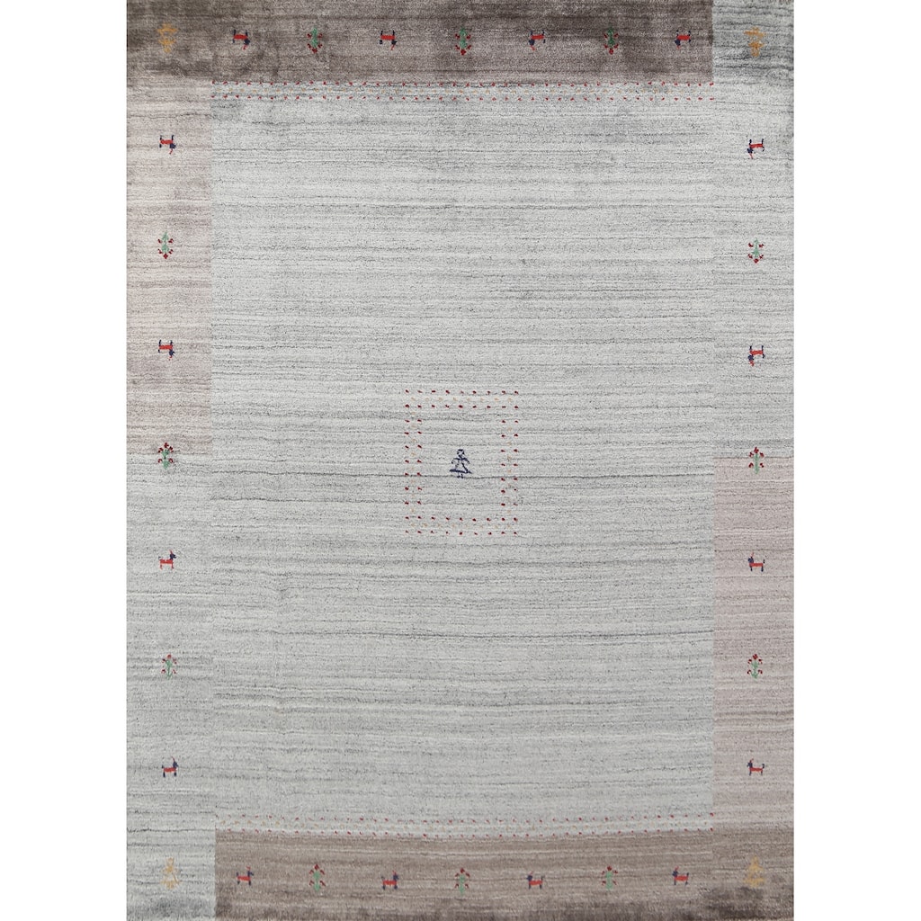 Striped Gabbeh Indian Area Rug Handmade Oriental Grey Wool Carpet - 6'9"x 8'2"