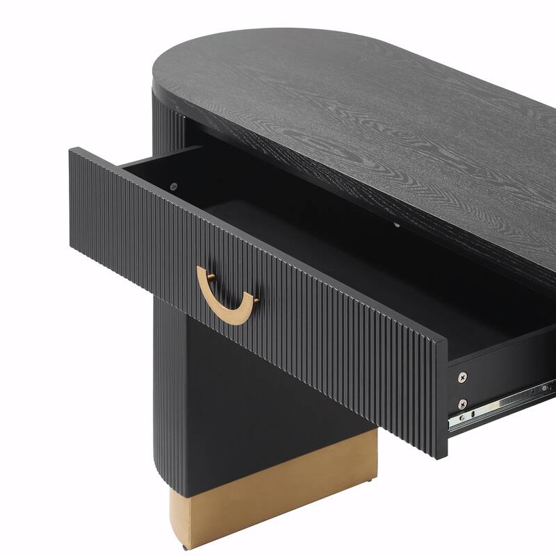 Modern Console Table with Vertical Ribbed Design, Compact Storage with Functional Drawer
