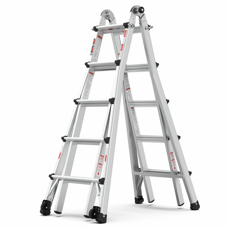 22 FT Aluminum Multi-Position Ladder with Wheels - Grey - Aluminum