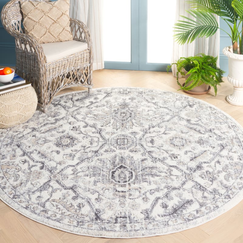 SAFAVIEH Opal Lalla Shabby Chic Oriental Rug - 6'7" Round - Grey/Ivory