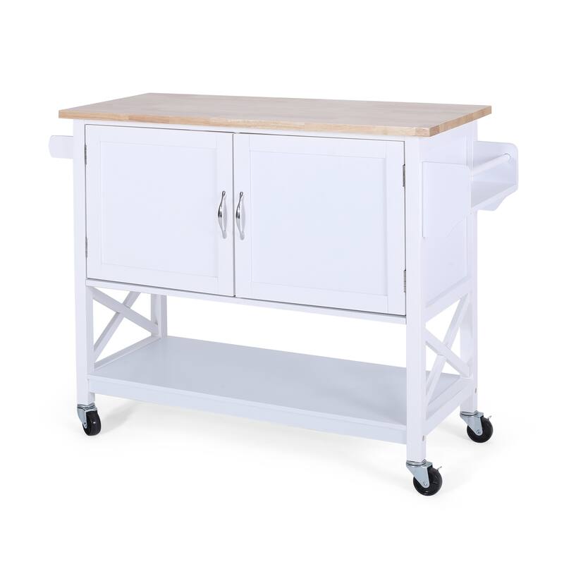 Finzer Farmhouse Kitchen Cart with Wheels by Christopher Knight Home - 43.12" W x 17.25" L x 35.25" H - White, Natura