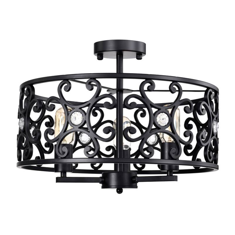 Theofy 18 Inch Glam-Modern Drum Shade Semi Flush Mount 3-Light