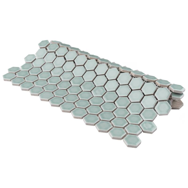 Merola Tile Tribeca 1" Hex Glossy Mist 10-1/4" x 11-7/8" Porcelain Floor and Wall Tile
