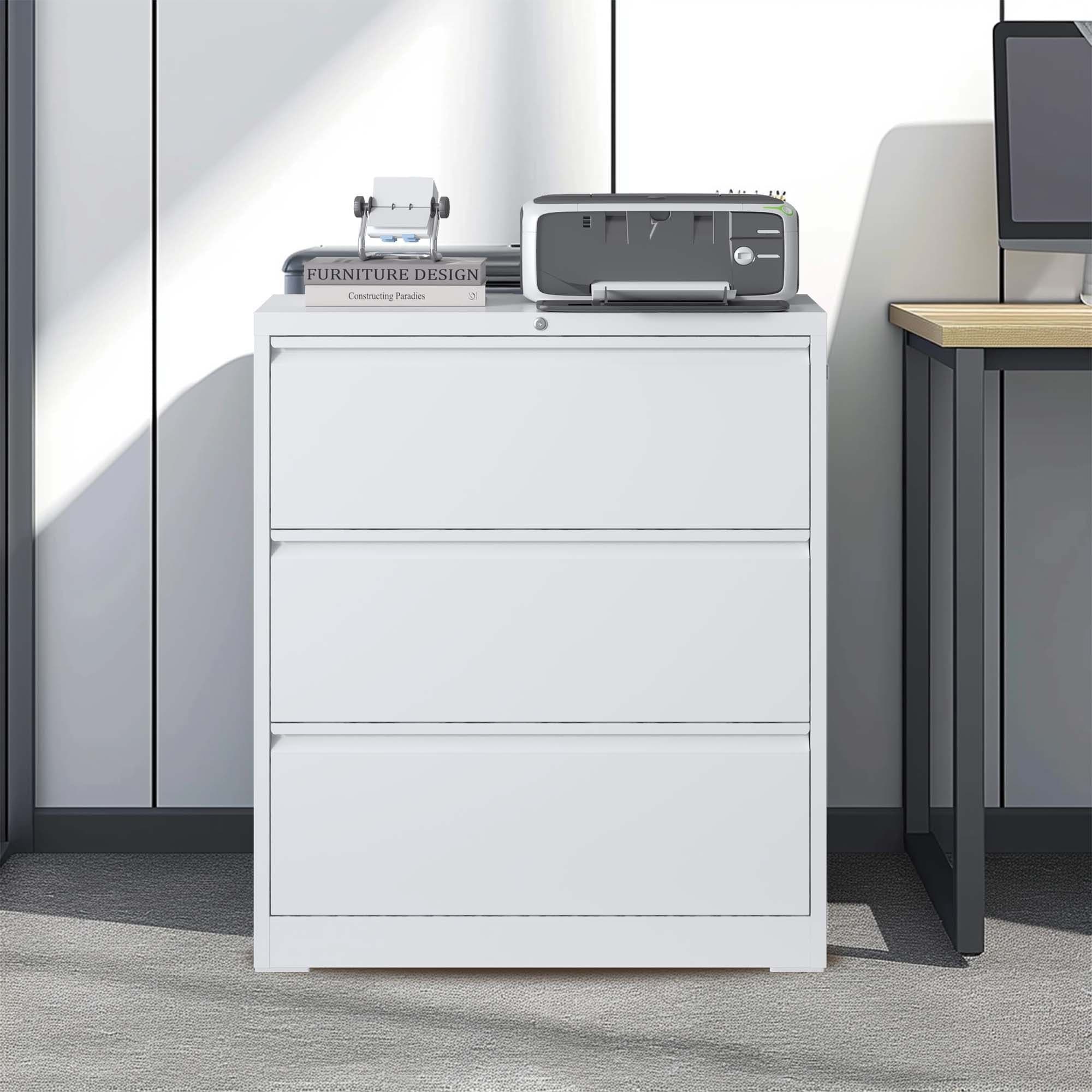 White Locking Metal File Cabinet