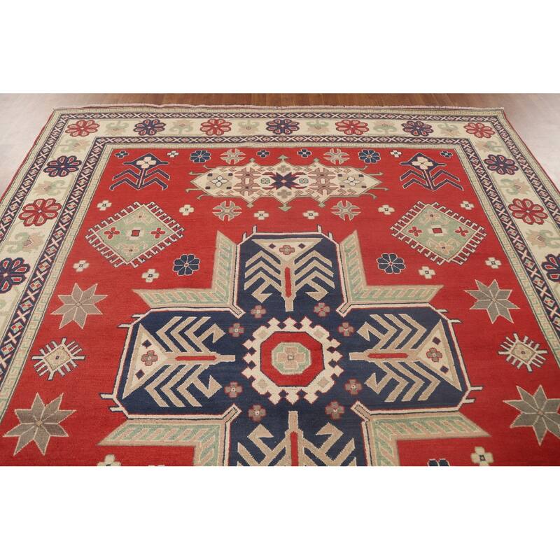 Geometric Kazak Rug Hand-Knotted Wool Carpet - 8'2"x 9'9"