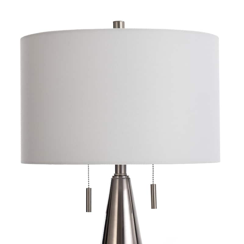 Cigala Silver - Conical Driftwood Stamped Resin Table Lamp with Brushed Chrome Accents - White Shade