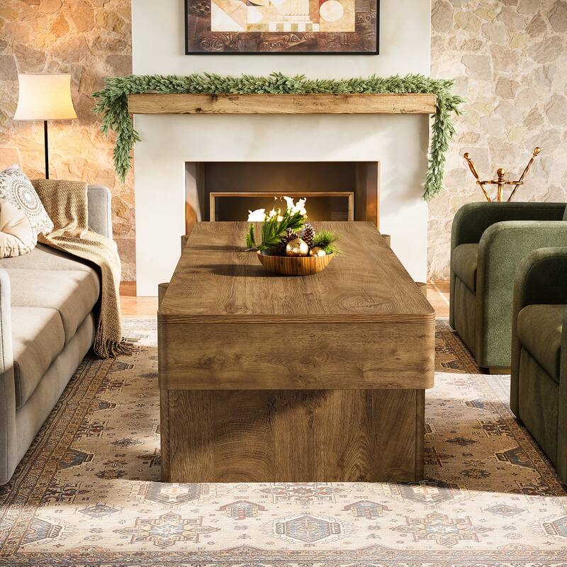 47.24" Rectangular Wood Coffee Table With 2 Storage Drawers For Living Room