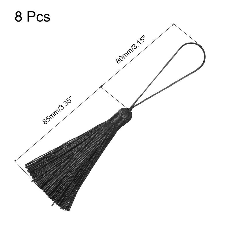 6.5" Silky Bookmark Tassels with Loop for DIY Craft Accessory, 8Pcs - Black