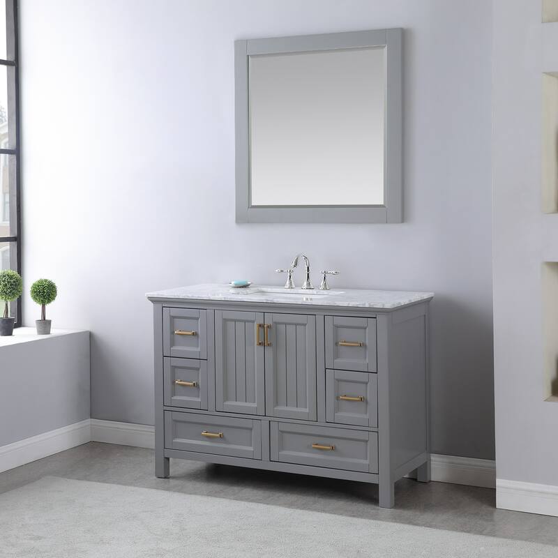 Altair Isla Single Bathroom Vanity Set and Aosta White Countertop with Mirror