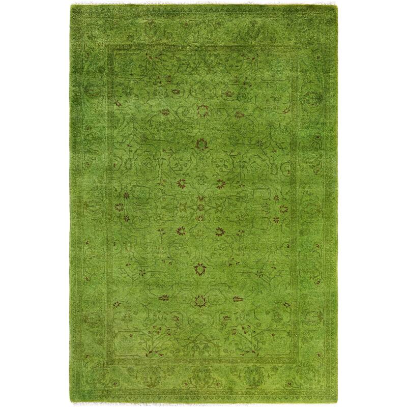 Overdyed One-of-a-Kind Hand-Knotted Area Rug - Green - 4' 2" x 6' 2"
