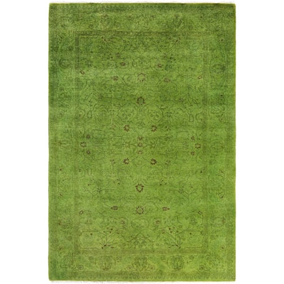 Overdyed One-of-a-Kind Hand-Knotted Area Rug - Green - 4' 2" x 6' 2"