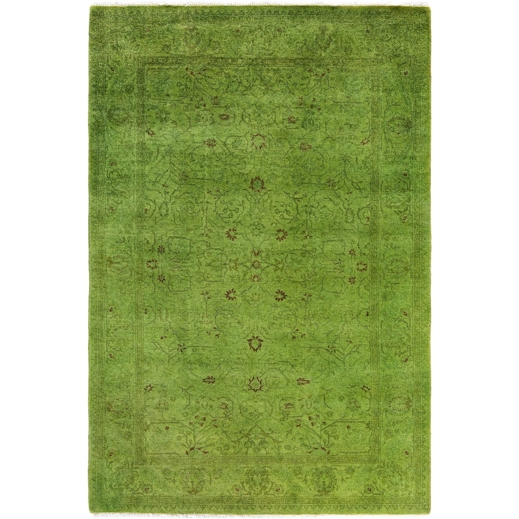 Overdyed One-of-a-Kind Hand-Knotted Area Rug - Green - 4' 2" x 6' 2"