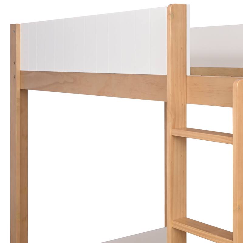 Furniture of America Oryas White and Natural Solid Wood Twin over Twin Low Profile Bunk Bed