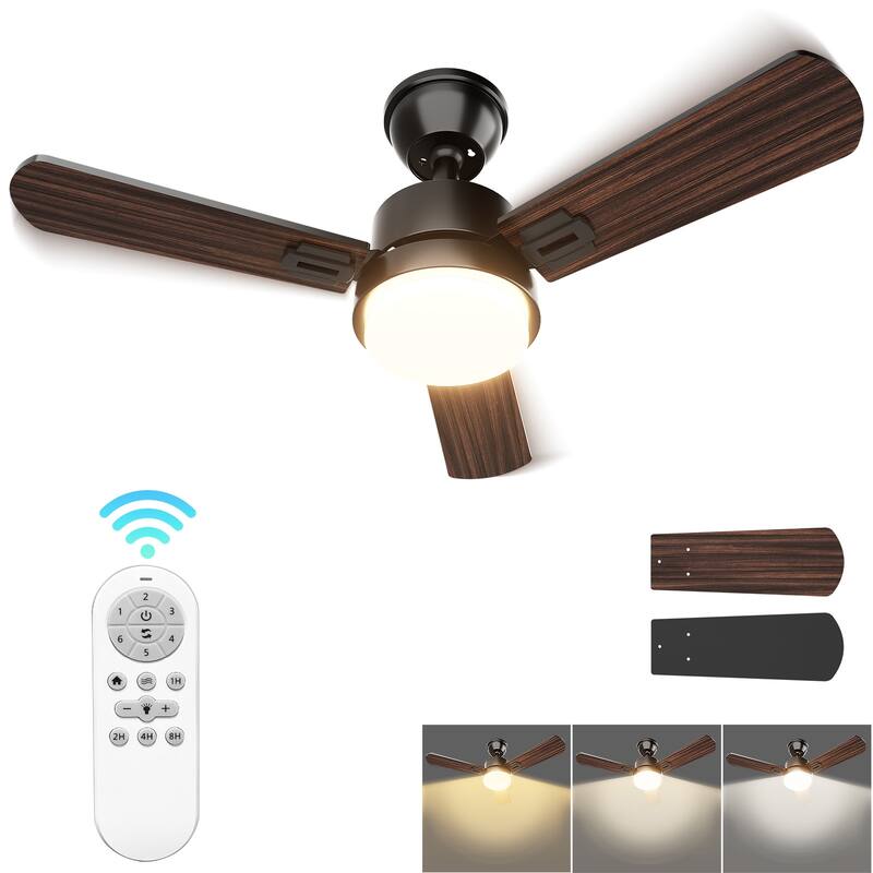 Modern Farmhouse Large Ceiling Fan with Integrated Light and Remote, Ceiling Fan with Timer and 6-speed Wind