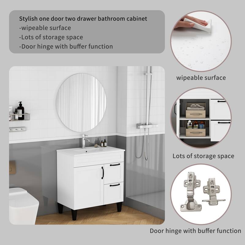 36" Bathroom Vanity with Ceramic Sink - Soft-Close Drawers, Solid Wood Frame, Multi-Organizer Storage
