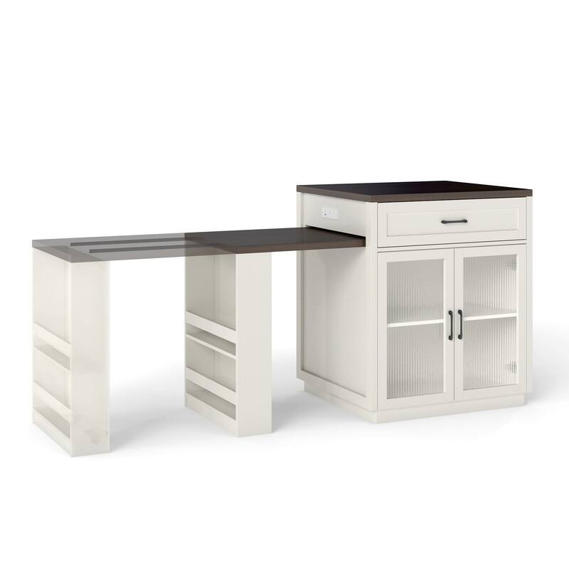 Extendable Kitchen Island with Slide Out Table and Double-Sided Storage for Home and Dining Use