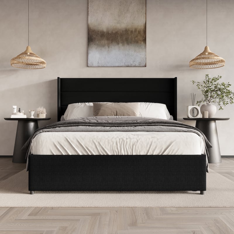 CraftPorch Modern Wingback Platform Lift Up Storage Bed