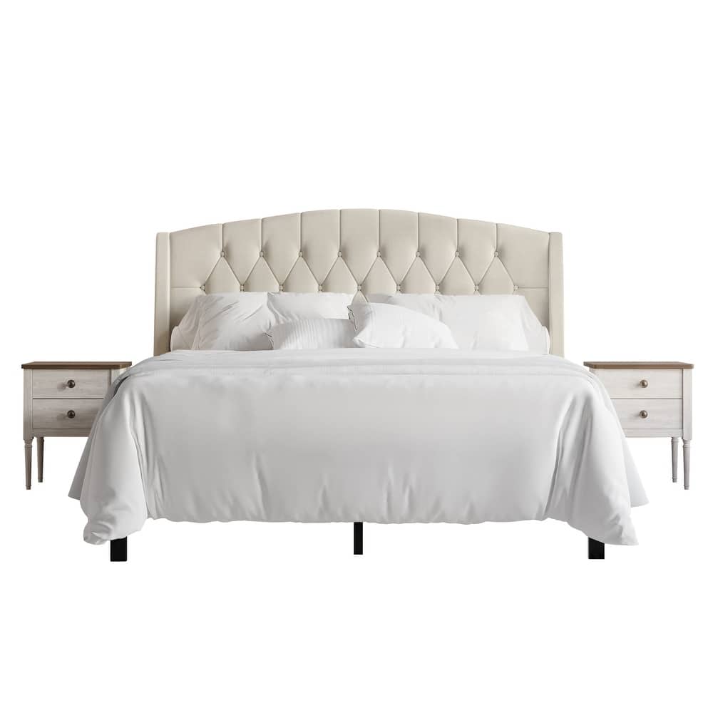 CraftPorch 3 Piece Bedroom Nightstands Set Classic Button Tufted Bed