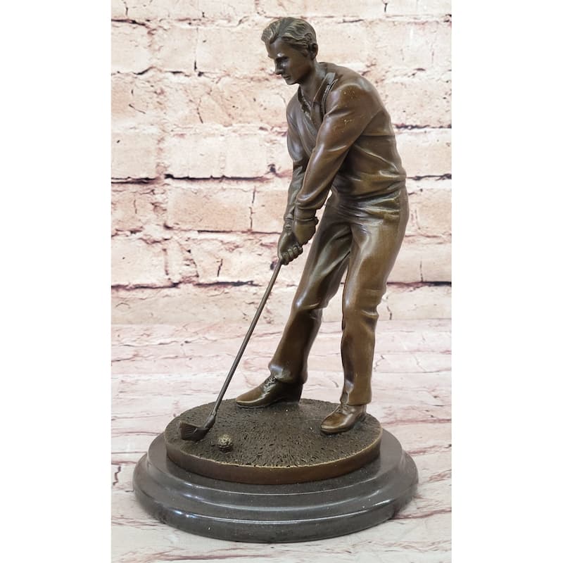 Golfer Playing Golf Bronze Marble Statue Club Trophy Tournament Pga Signed Art