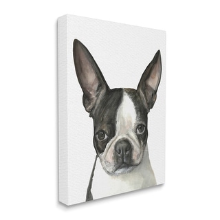 Stupell Minimal Boston Terrier Portrait Pet Dog Black White Canvas Wall ...